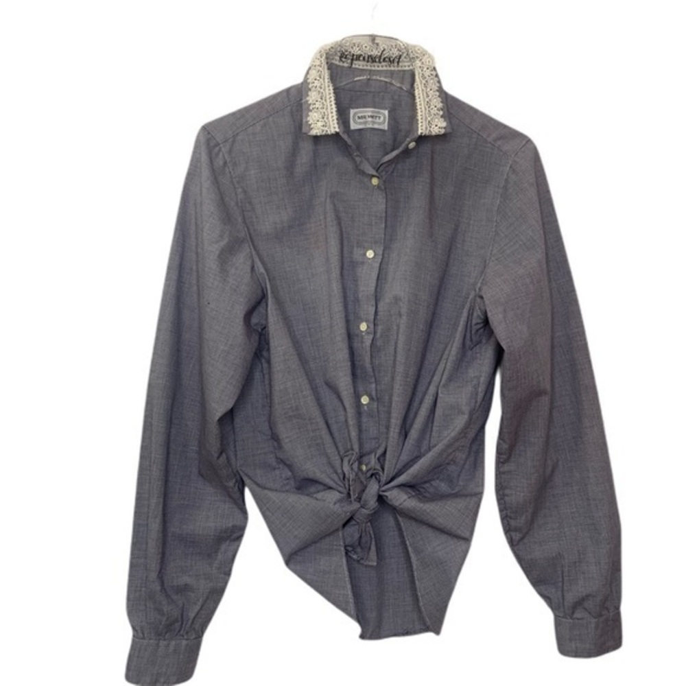 Vintage 70’s Coastal Blue Chambray Long Sleeve Blouse Shirt USA